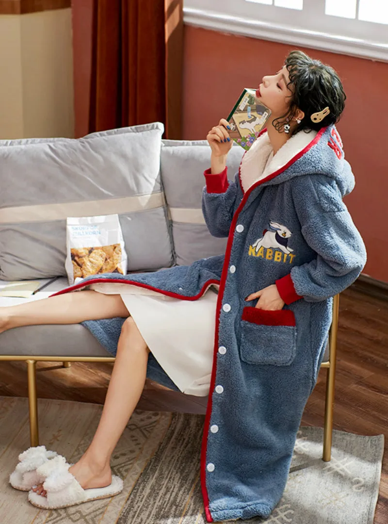 Coral Fleece Warm Pajamas Bathrobe Letter Stitching