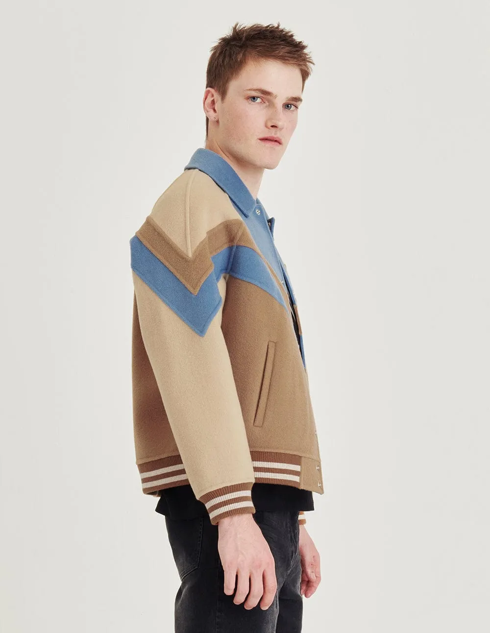 Couple Color Block Lapel Wool Jacket