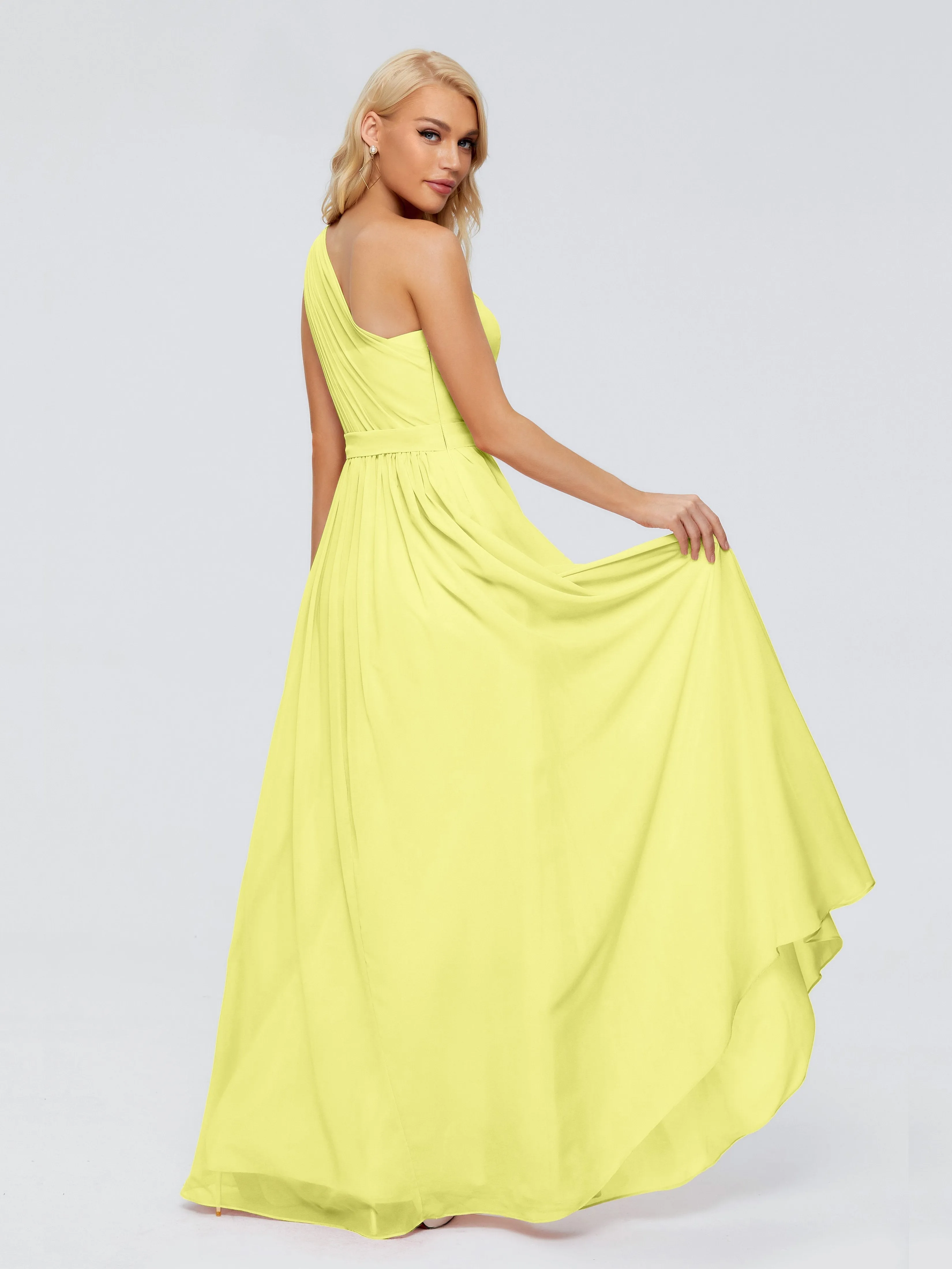 Daffodil Yellow Bridesmaid Dresses Arabella One Shoulder Sash Bridesmaid Dresses