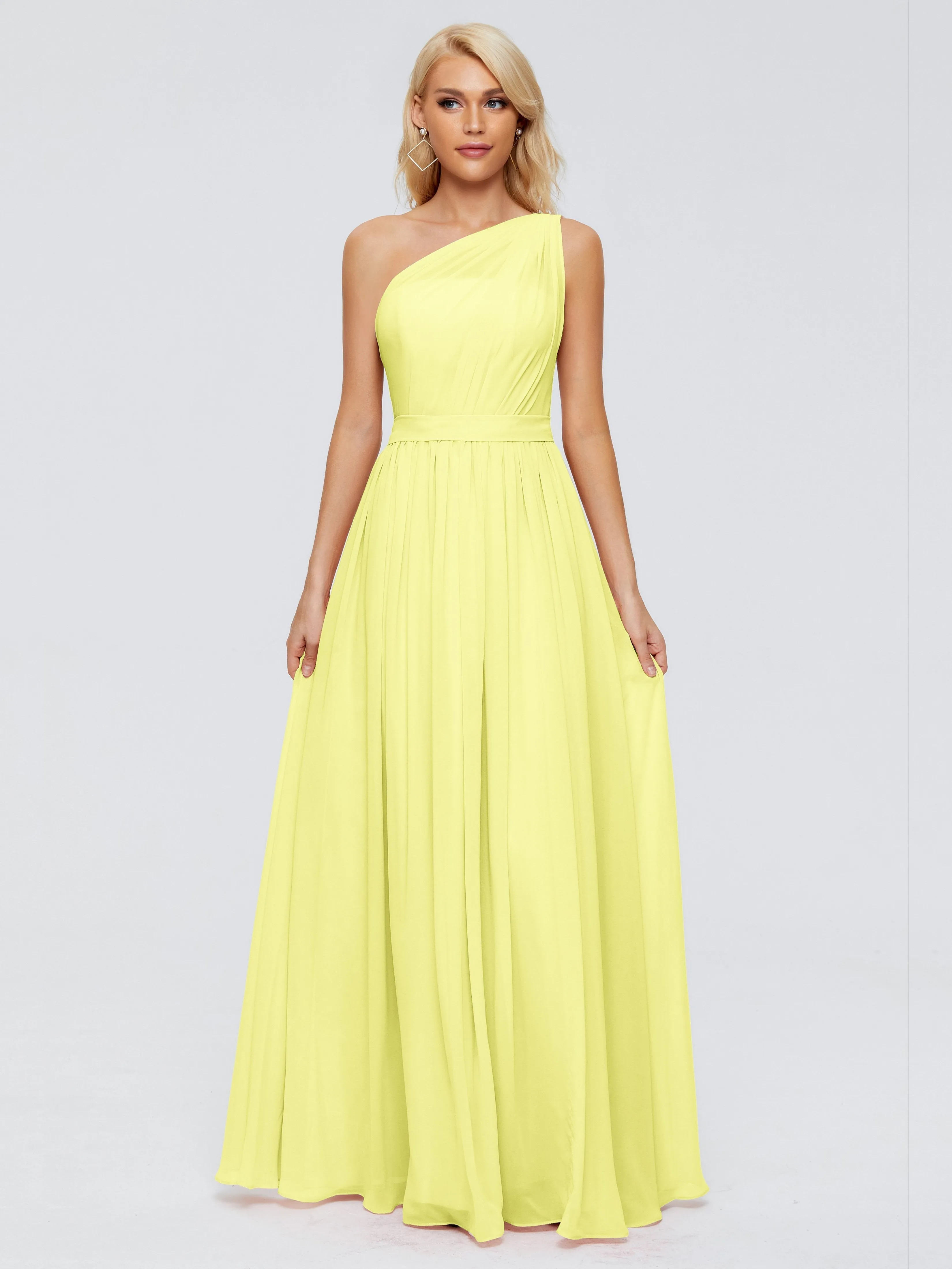 Daffodil Yellow Bridesmaid Dresses Arabella One Shoulder Sash Bridesmaid Dresses