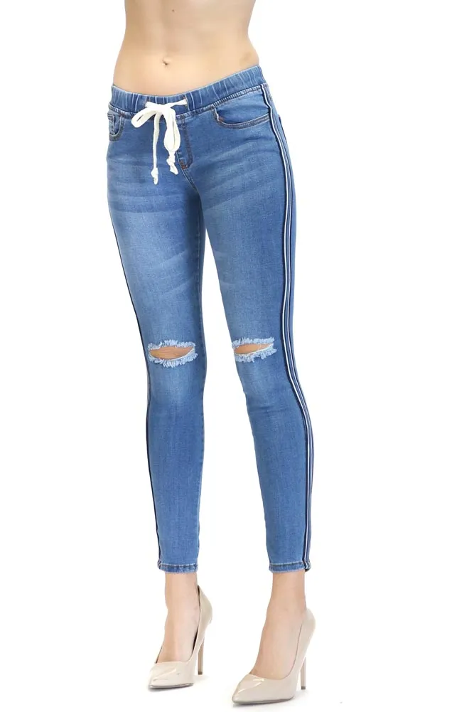 Destroyed Denim Side Striped Jogger