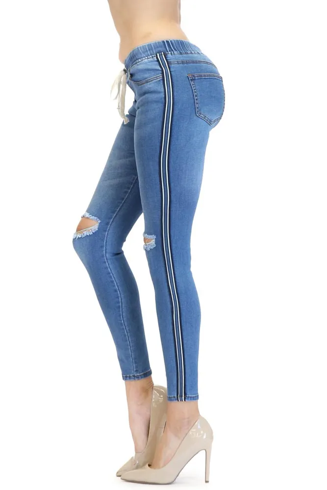 Destroyed Denim Side Striped Jogger