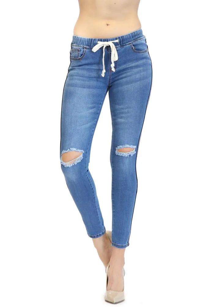 Destroyed Denim Side Striped Jogger