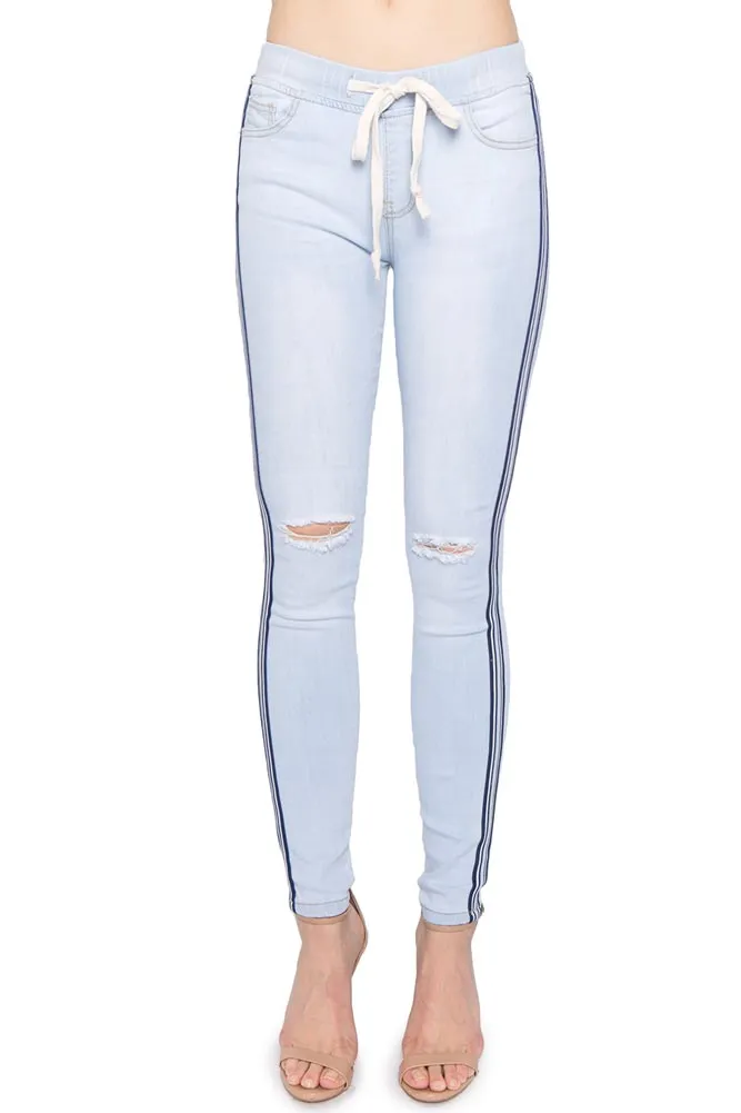Destroyed Denim Side Striped Jogger