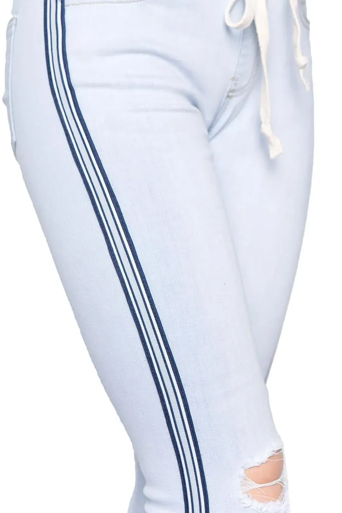 Destroyed Denim Side Striped Jogger