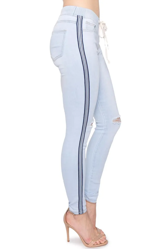 Destroyed Denim Side Striped Jogger