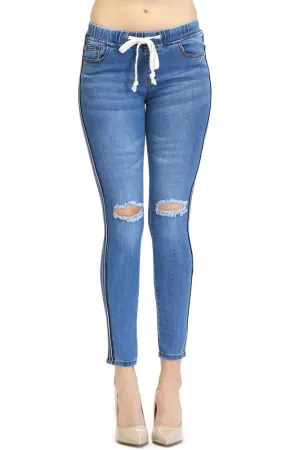 Destroyed Denim Side Striped Jogger