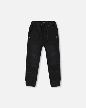 Deux Par Deux French Terry Denim Joggers  - Black Denim