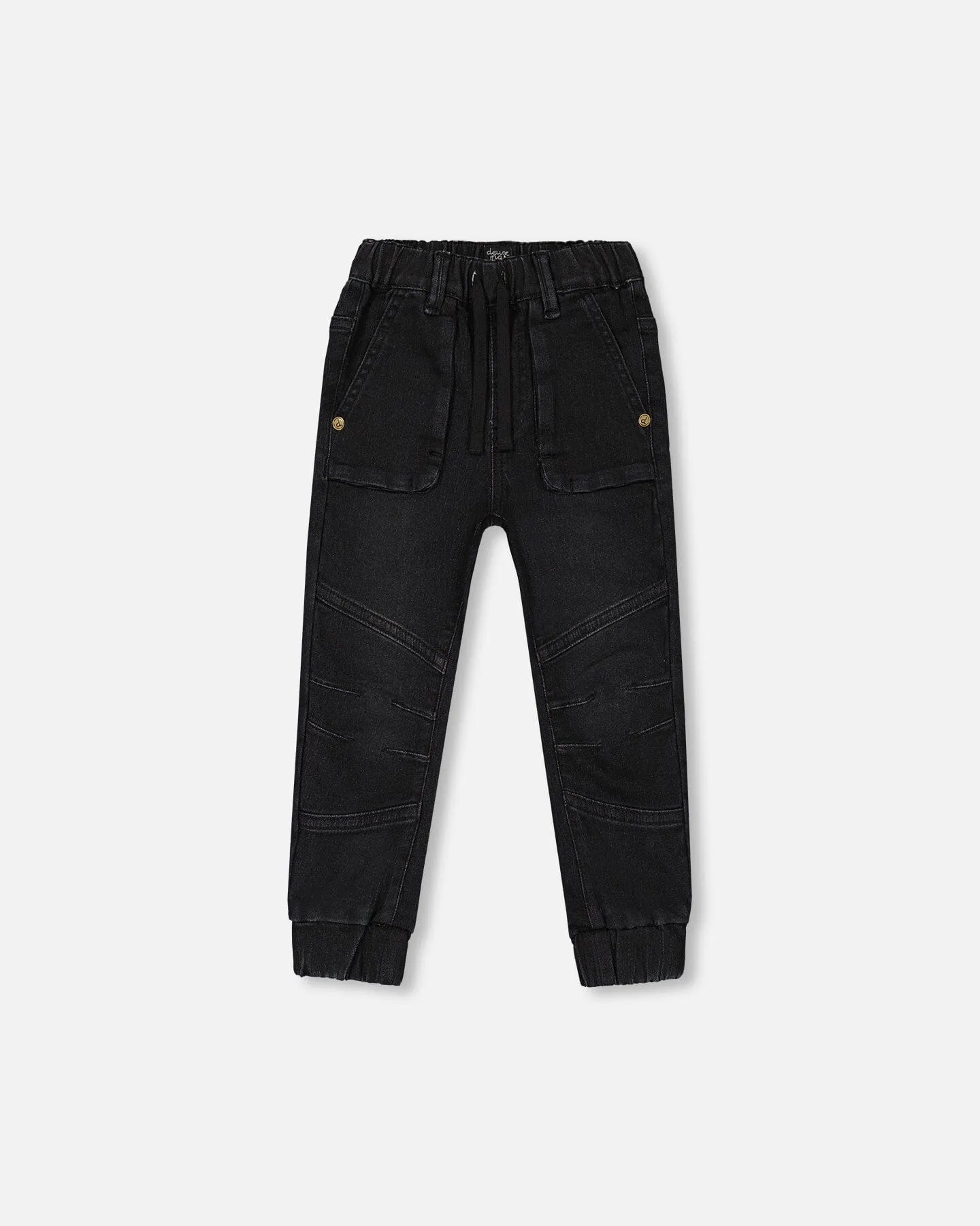 Deux Par Deux French Terry Denim Joggers  - Black Denim