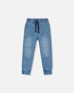 Deux Par Deux French Terry Joggers - Light Blue Denim