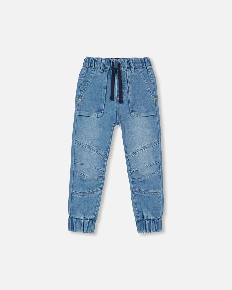 Deux Par Deux French Terry Joggers - Light Blue Denim