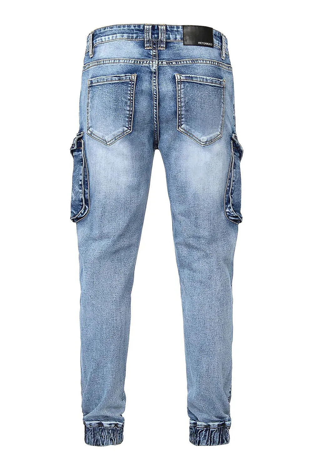 Distressed Washed Cargo Denim Joggers