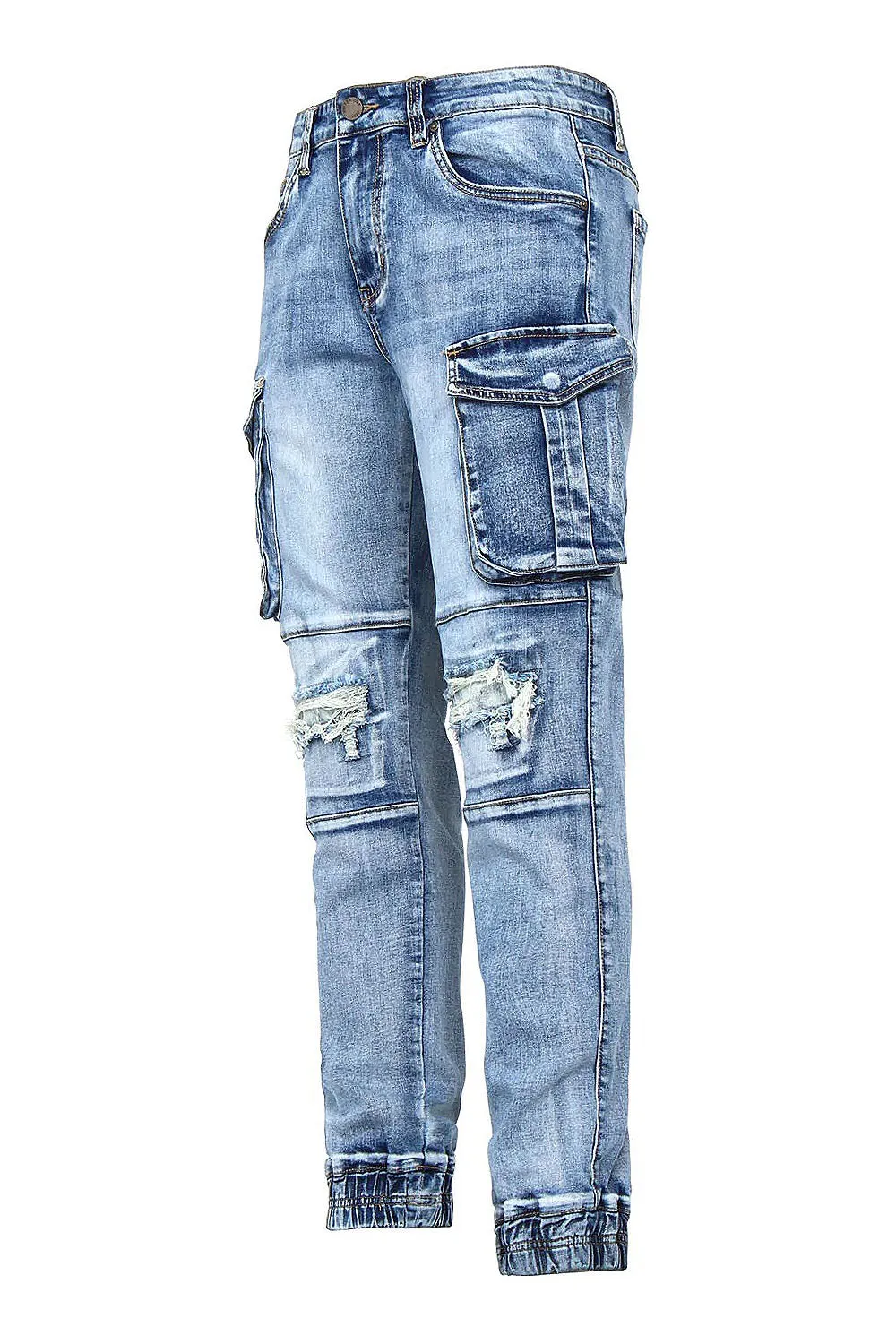 Distressed Washed Cargo Denim Joggers