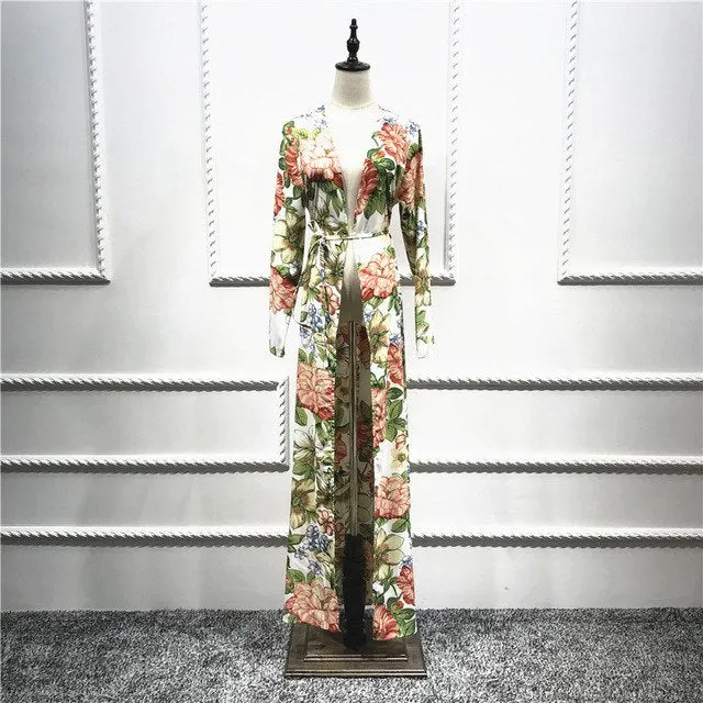 Elegant Muslim Abaya Print Maxi Dress Floral Cardigan Long Robe Gowns Tunic Middle East Ramadan Worship Service Islamic Clothing