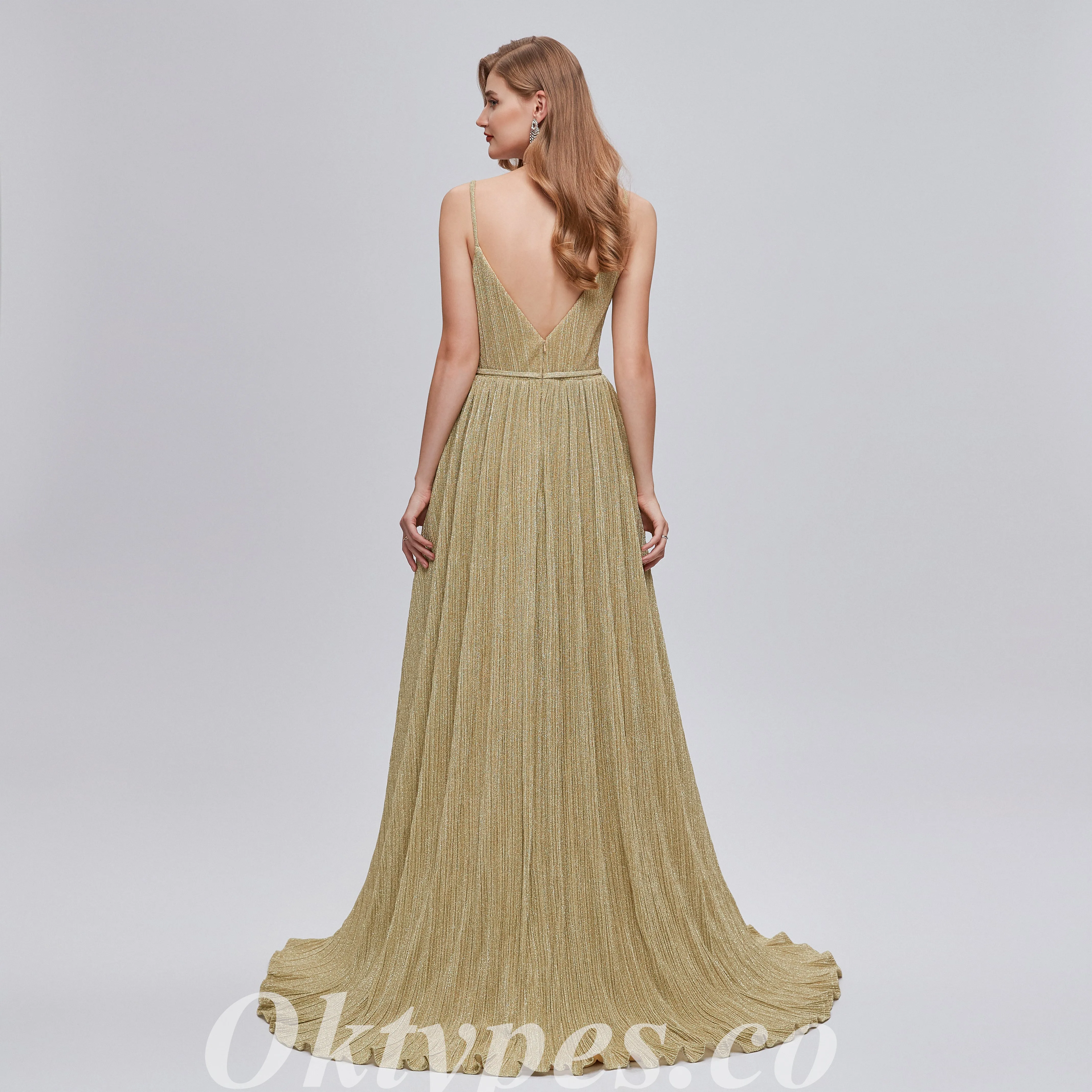 Elegant Special Fabric Spaghetti Straps V-Neck A-Line Long Prom Dresses,PDS0469