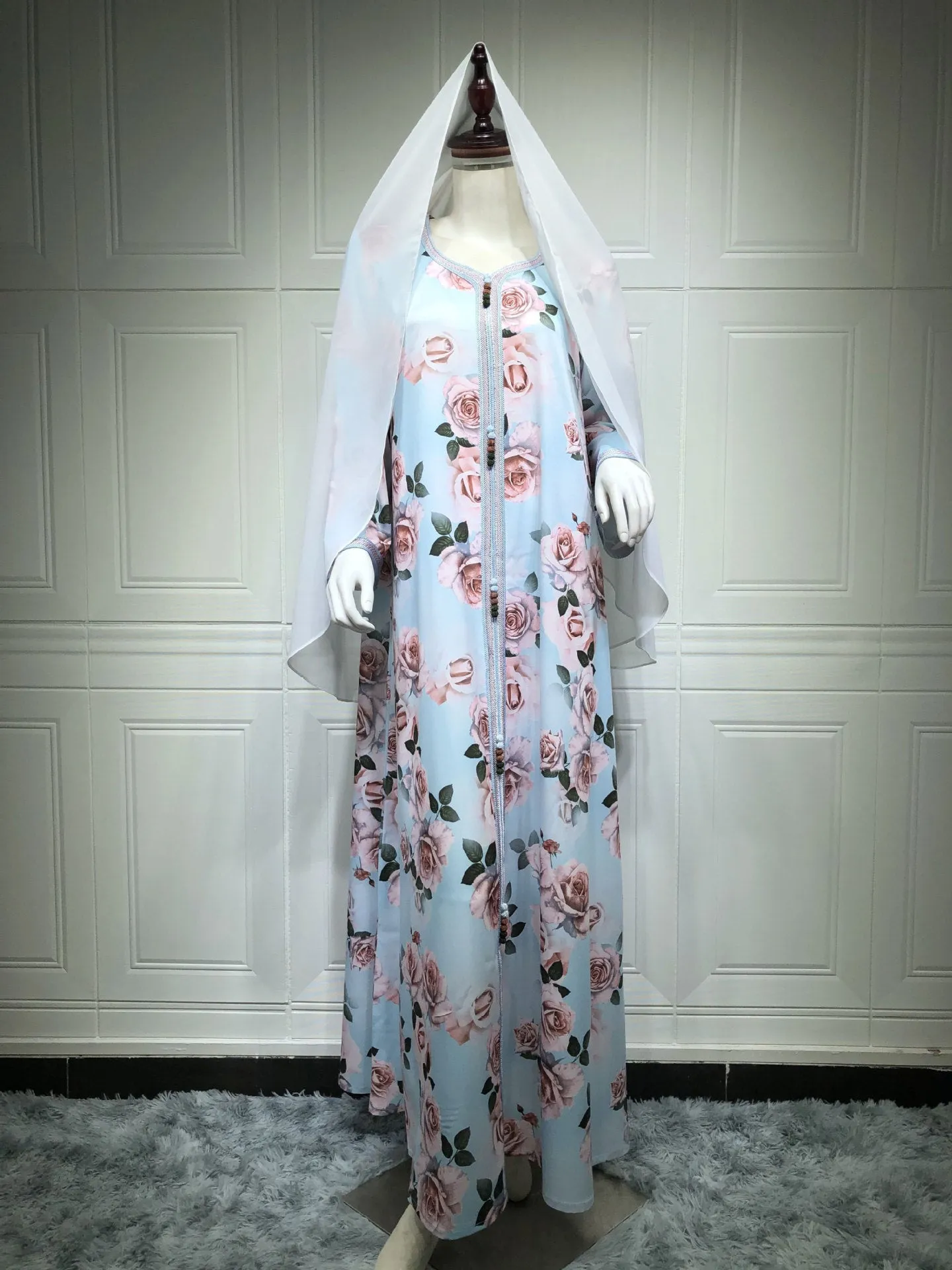 Fashion Floral Print Muslim Dress for Women