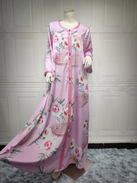 Fashion Floral Print Muslim Dress for Women