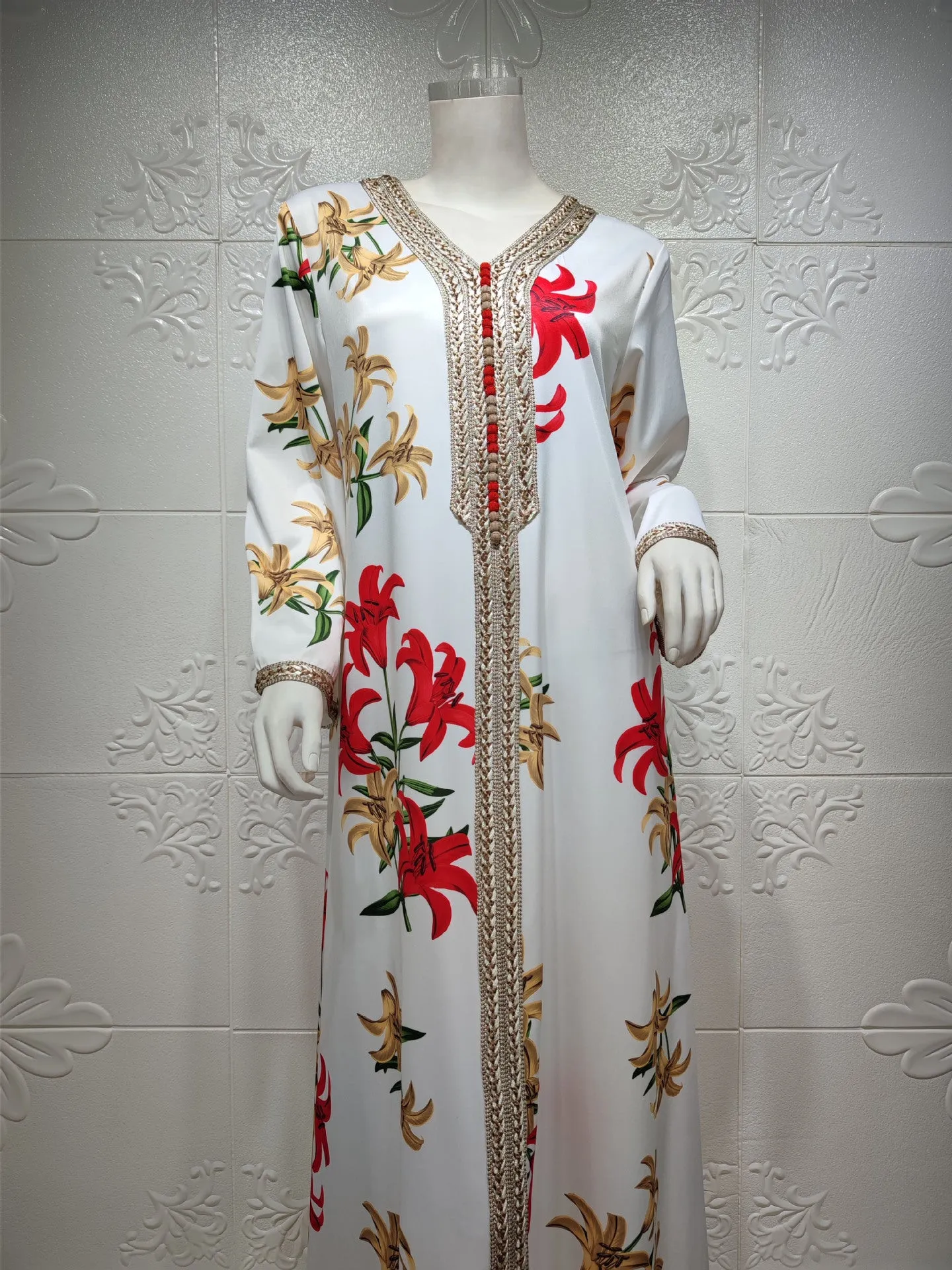Fashion Floral Print Muslim Dress for Women