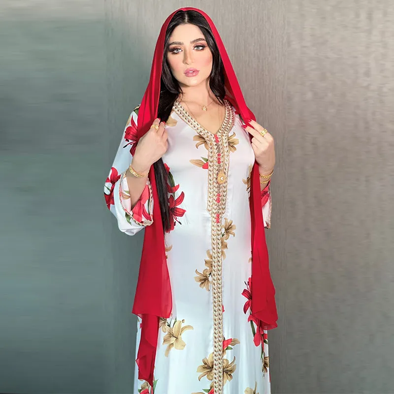 Fashion Floral Print Muslim Dress for Women