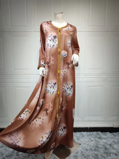 Fashion Floral Print Muslim Dress for Women