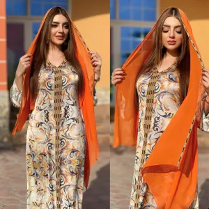 Fashion Floral Print Muslim Dress for Women