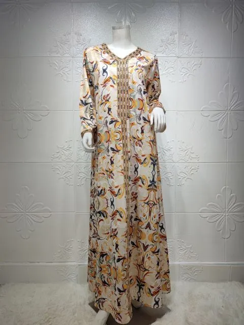 Fashion Floral Print Muslim Dress for Women