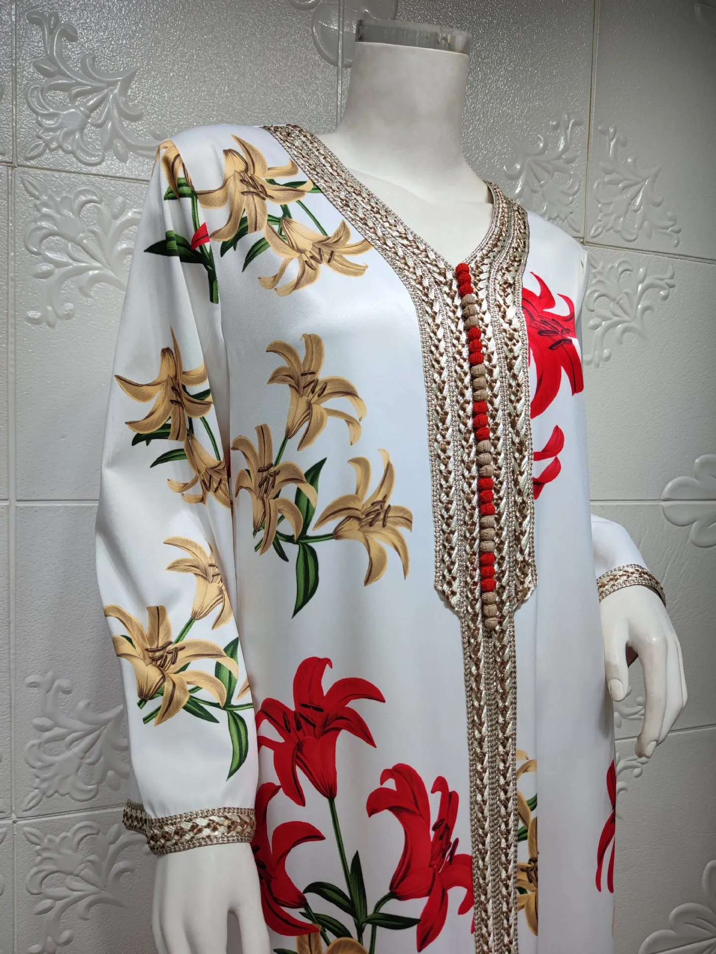 Fashion Floral Print Muslim Dress for Women
