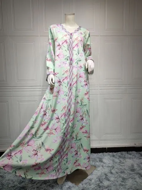 Fashion Floral Print Muslim Dress for Women