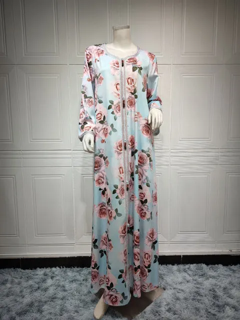 Fashion Floral Print Muslim Dress for Women
