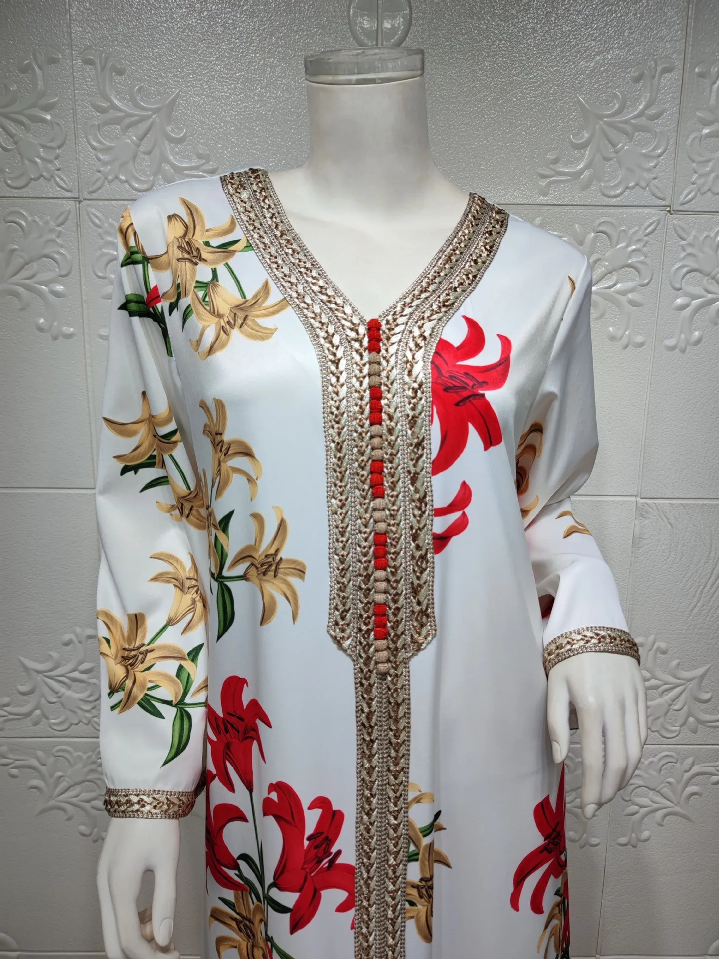Fashion Floral Print Muslim Dress for Women