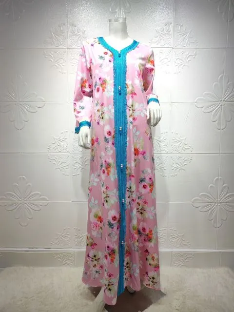 Fashion Floral Print Muslim Dress for Women