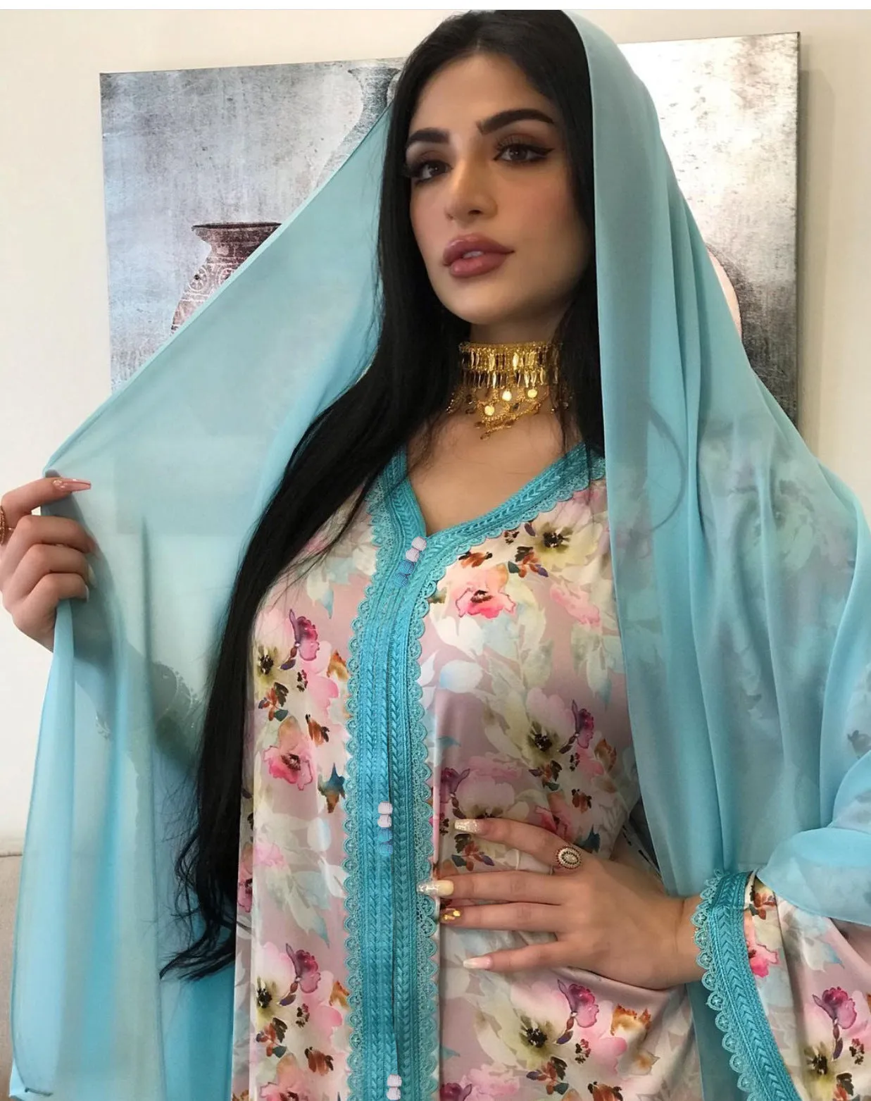 Fashion Floral Print Muslim Dress for Women