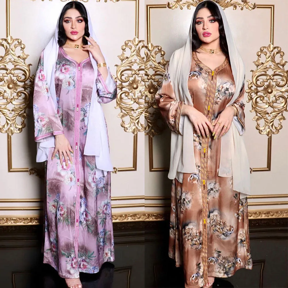Fashion Floral Print Muslim Dress for Women