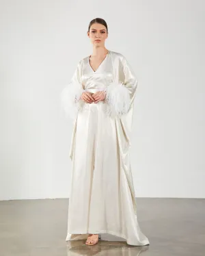 Feather Trimmed Kaftan - White