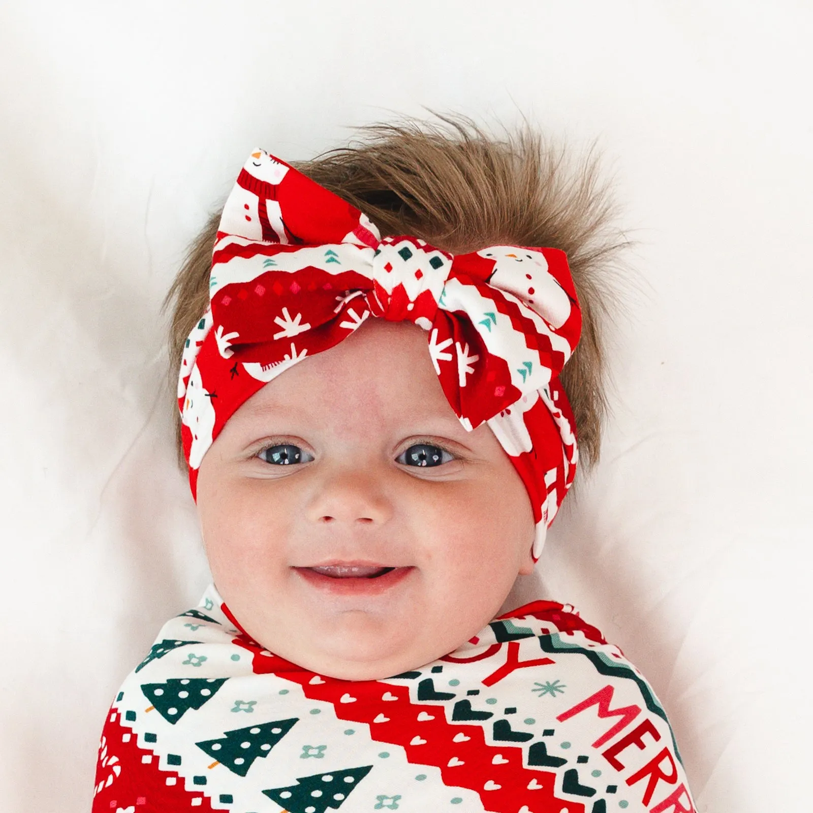 Festive Fair Isle Swaddle & Luxe Bow Headband Set