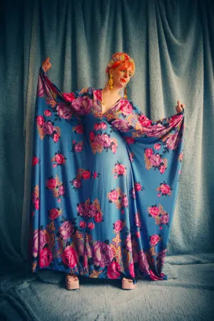 Floral Border pinks and blues Flower Garden Kaftan Gown