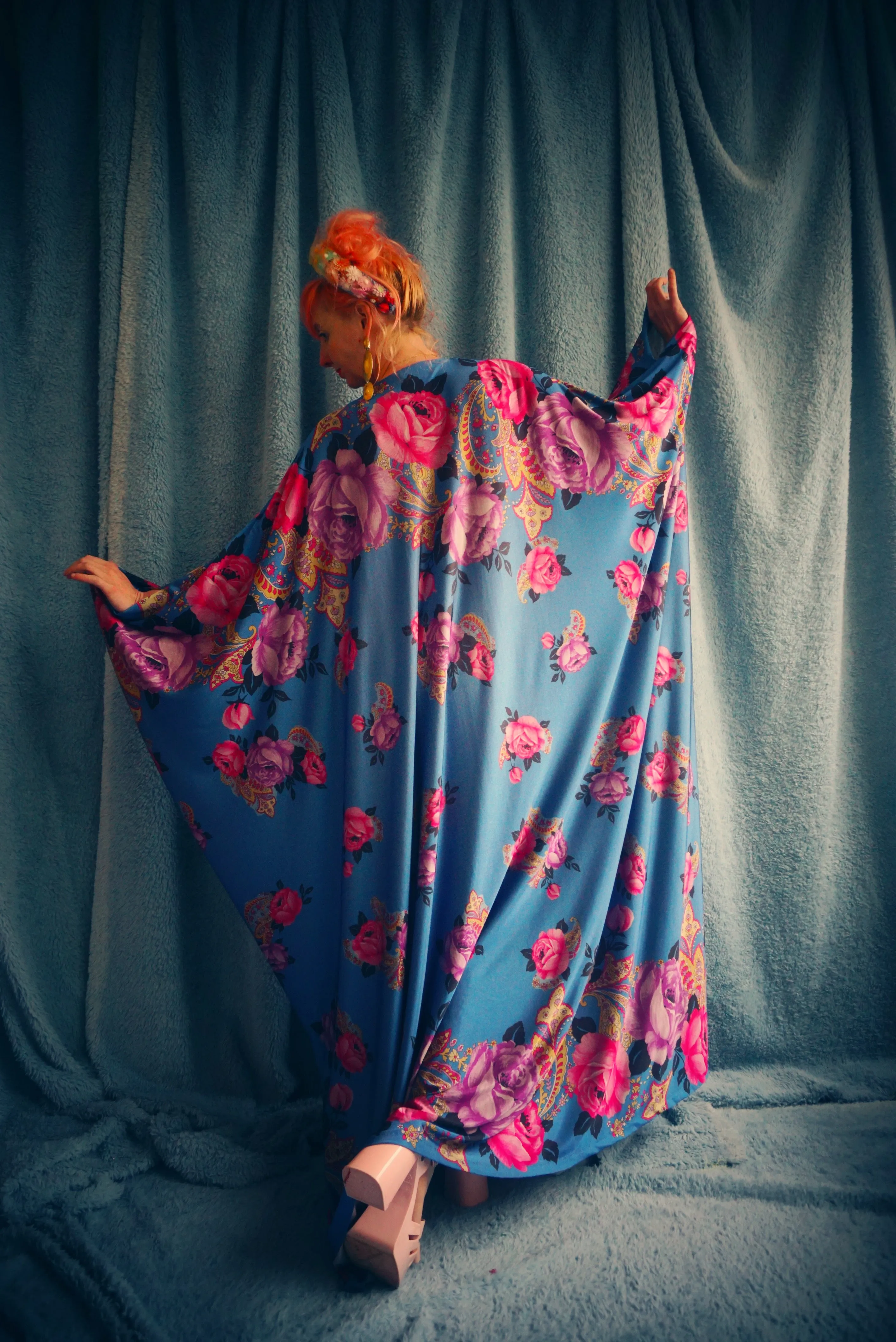 Floral Border pinks and blues Flower Garden Kaftan Gown