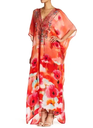 Floral Print Long Kaftan Dress
