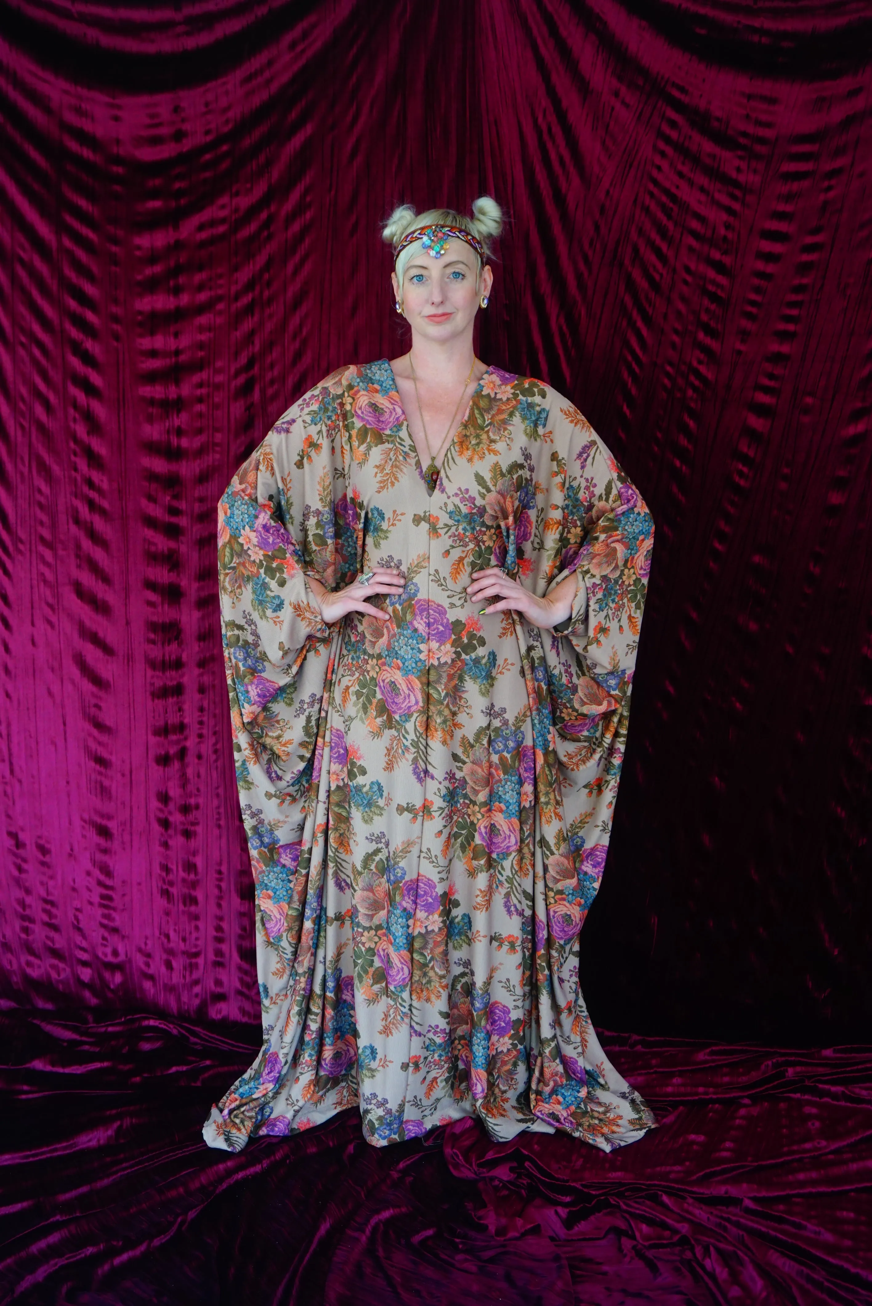 Floral Tapestry embroidery print Kaftan Gown