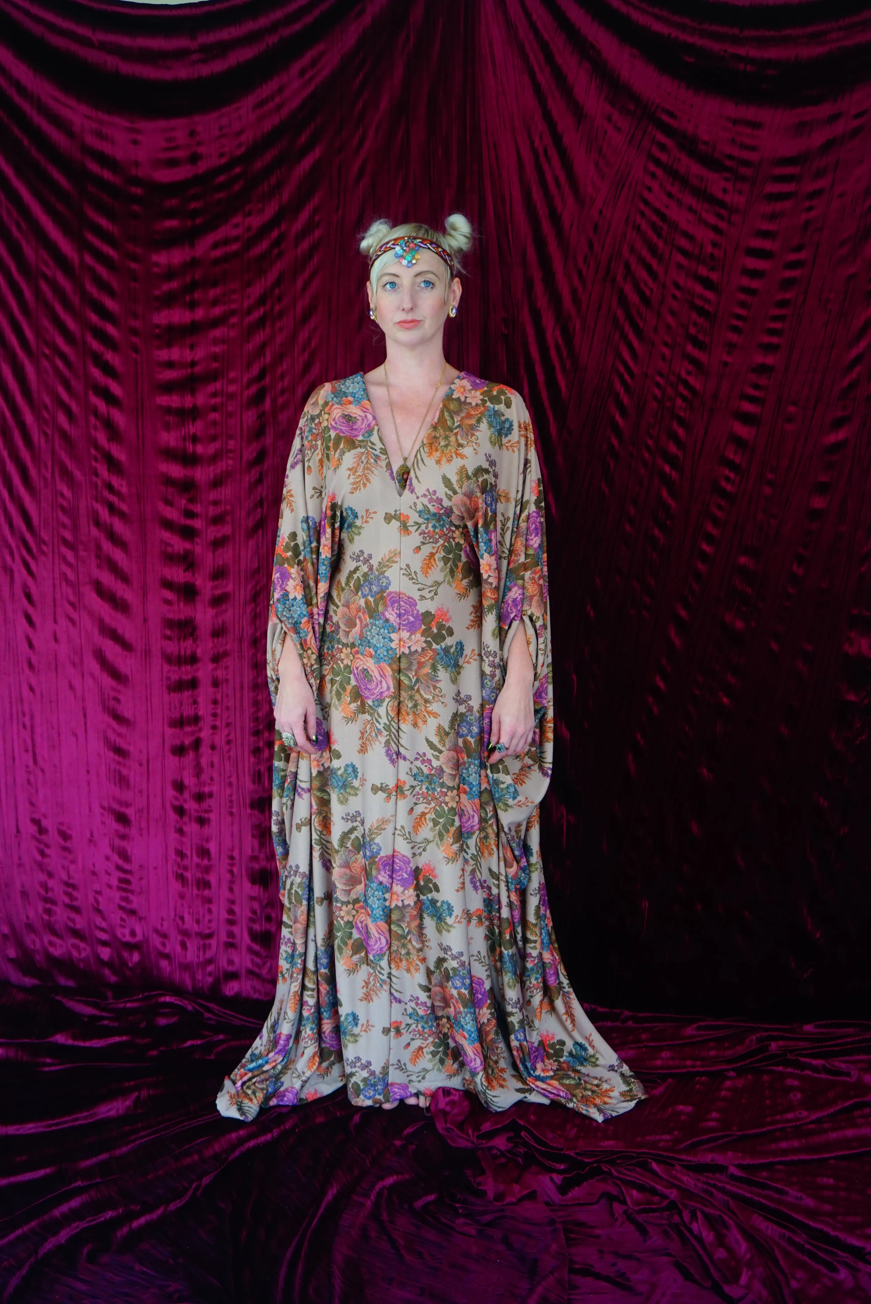 Floral Tapestry embroidery print Kaftan Gown
