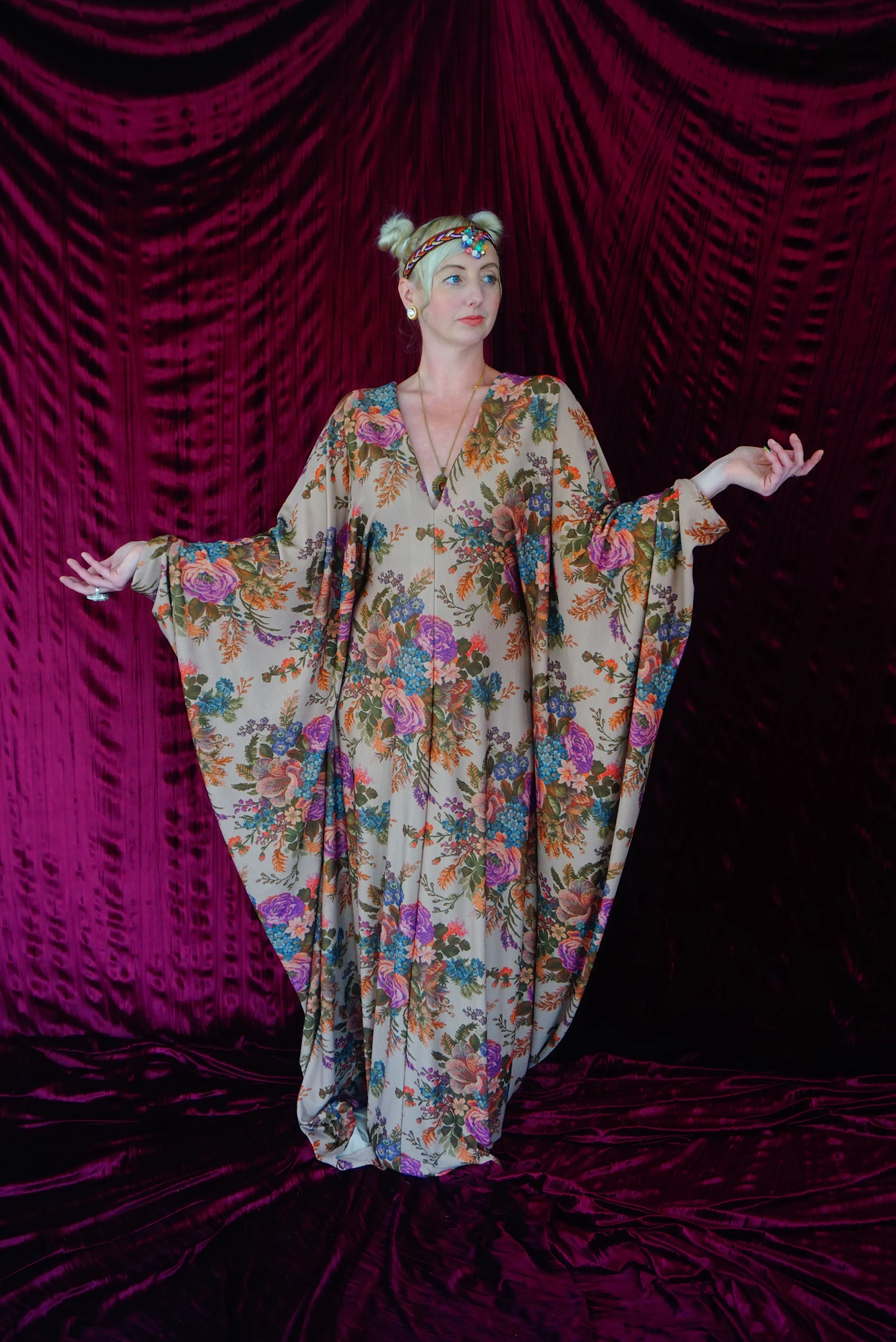 Floral Tapestry embroidery print Kaftan Gown