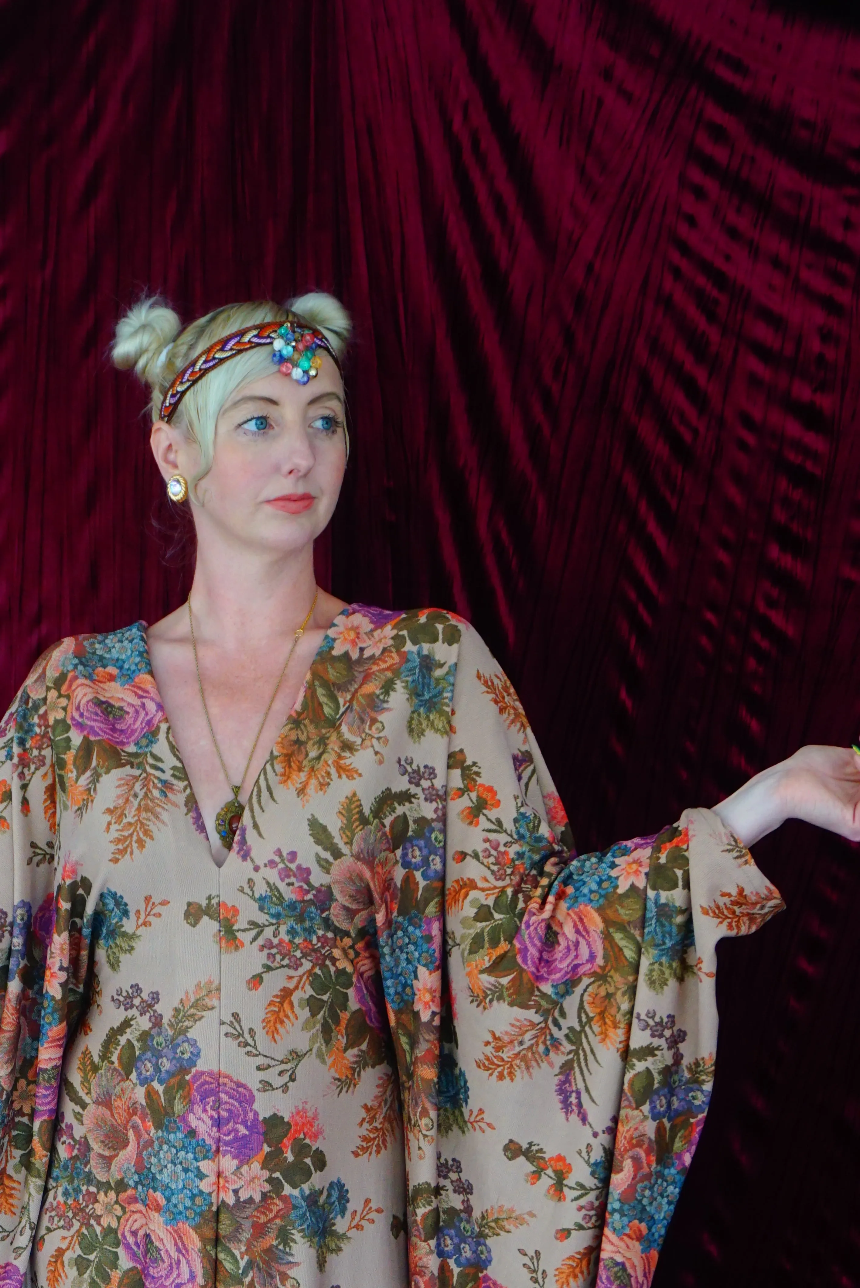 Floral Tapestry embroidery print Kaftan Gown