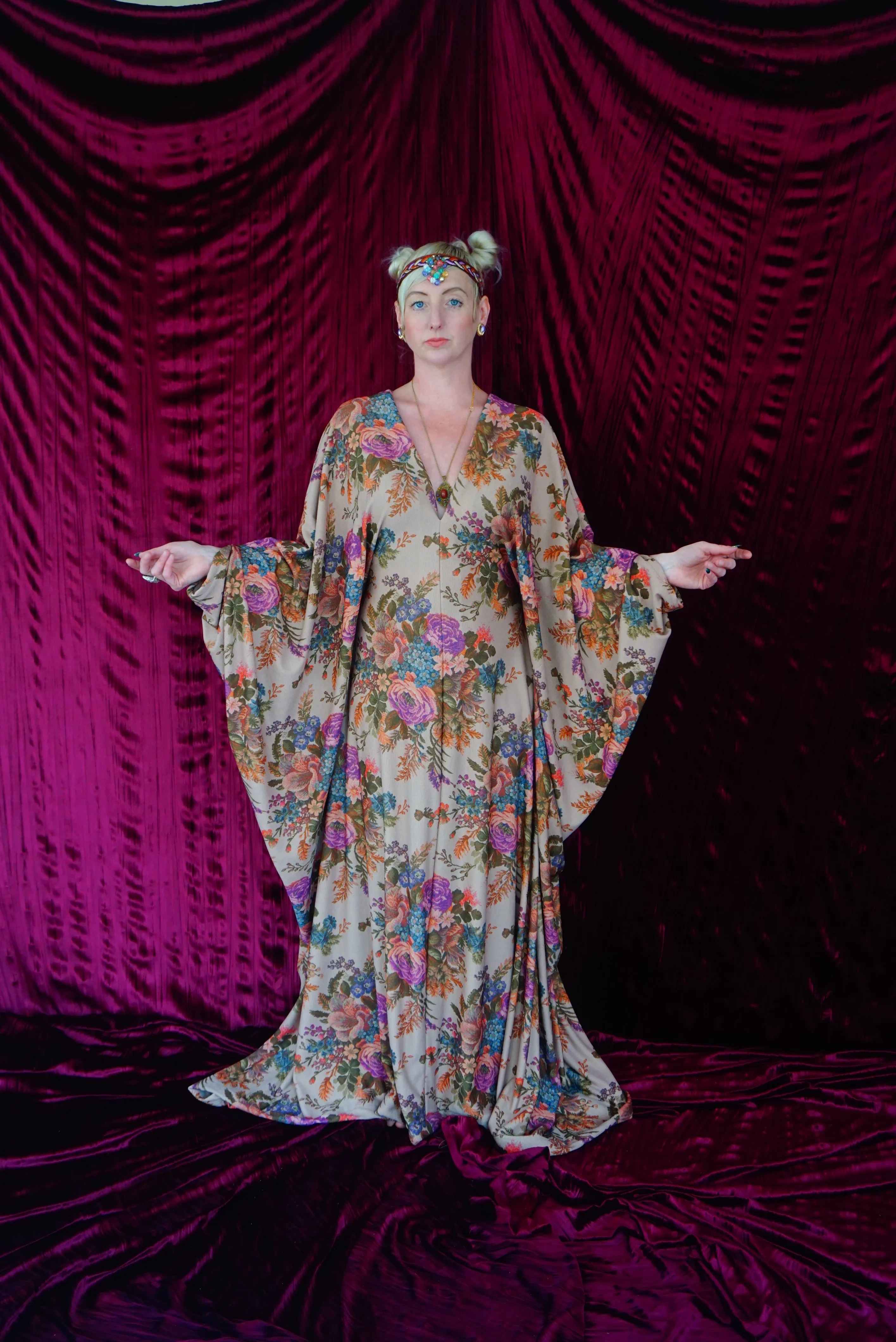 Floral Tapestry embroidery print Kaftan Gown