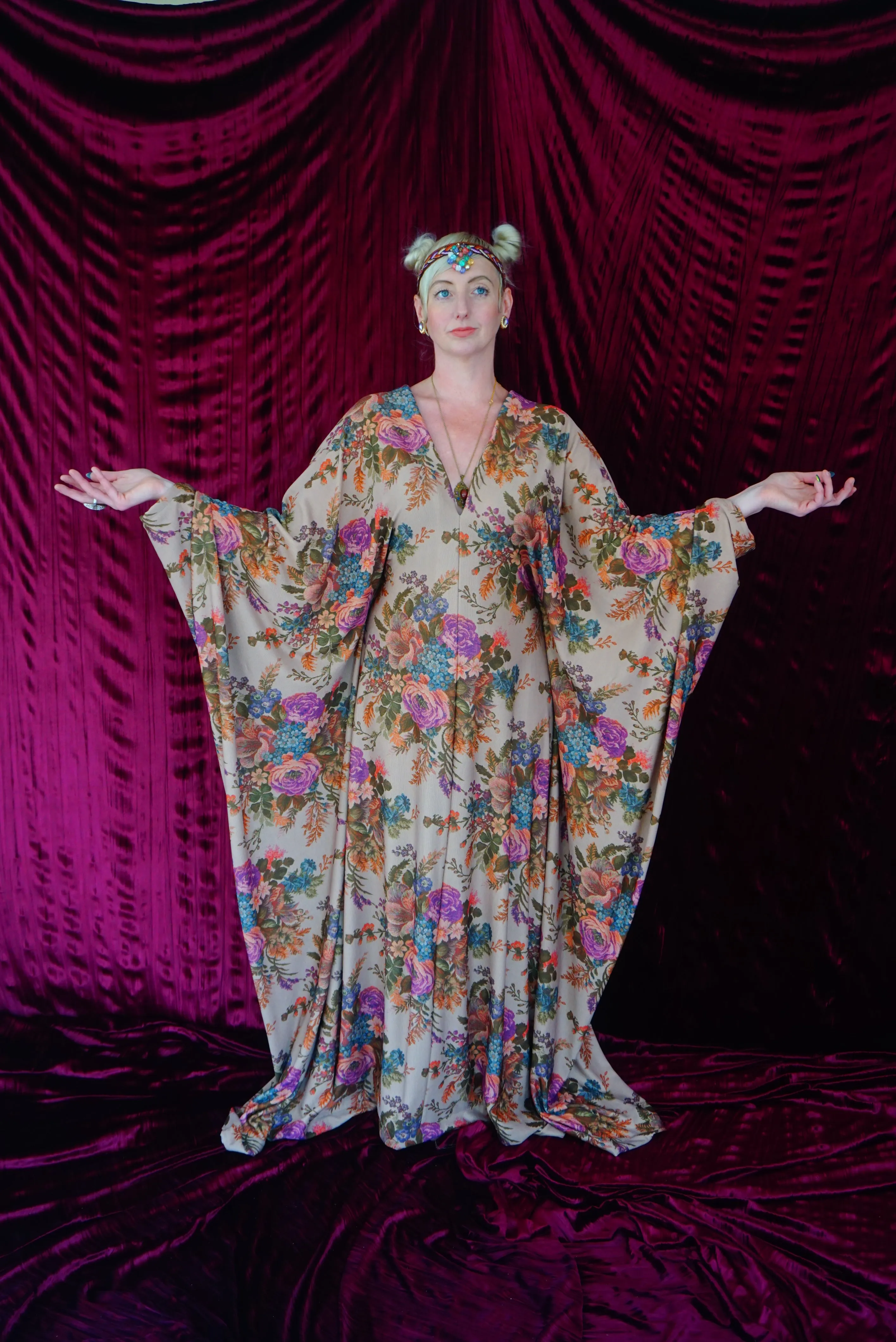 Floral Tapestry embroidery print Kaftan Gown
