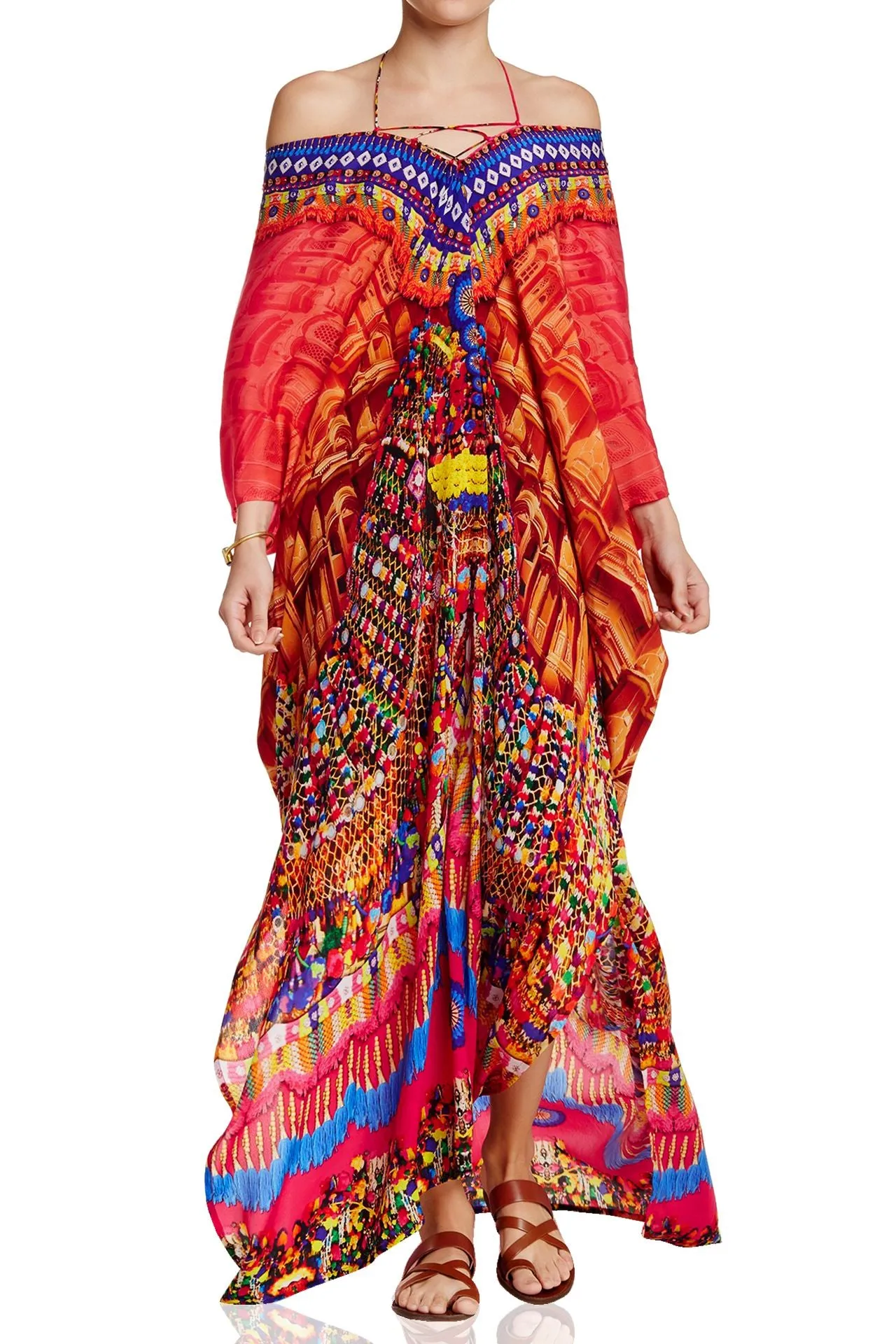 Fuchsia Kaftan Dress Long Sleeve
