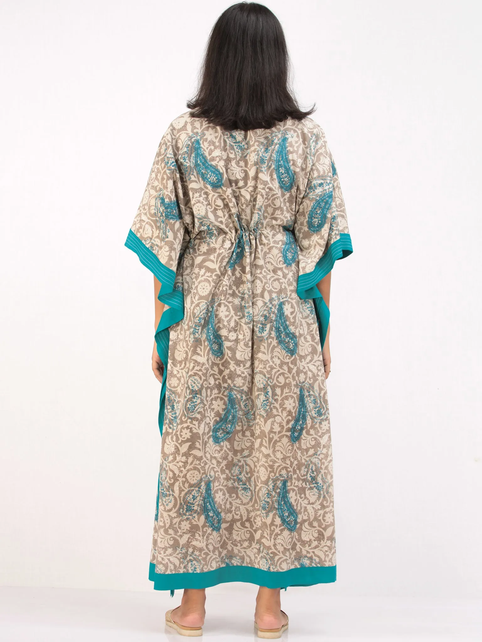 Gey Sky Blue Hand Block Printed Kaftan - K161F1397