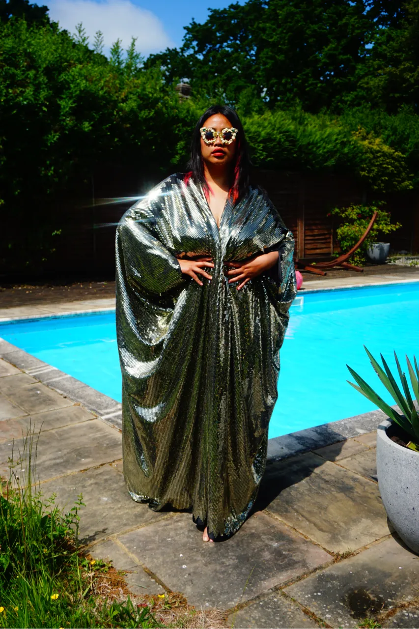 Gold Sequin Studio 54 Sparkle Sequin Kaftan Gown / Kimono Robe