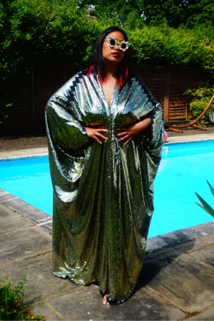 Gold Sequin Studio 54 Sparkle Sequin Kaftan Gown / Kimono Robe