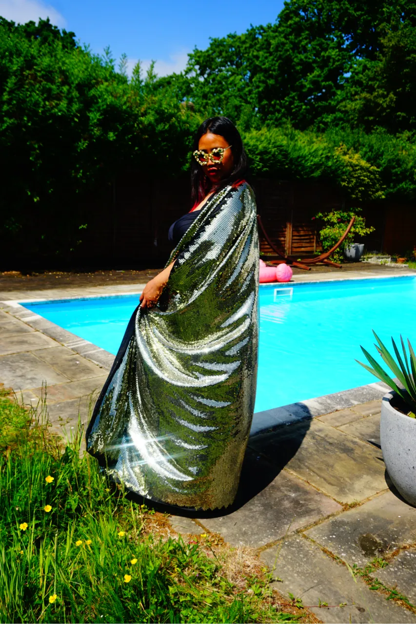 Gold Sequin Studio 54 Sparkle Sequin Kaftan Gown / Kimono Robe