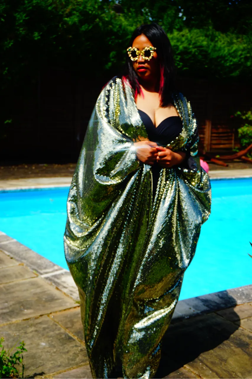 Gold Sequin Studio 54 Sparkle Sequin Kaftan Gown / Kimono Robe